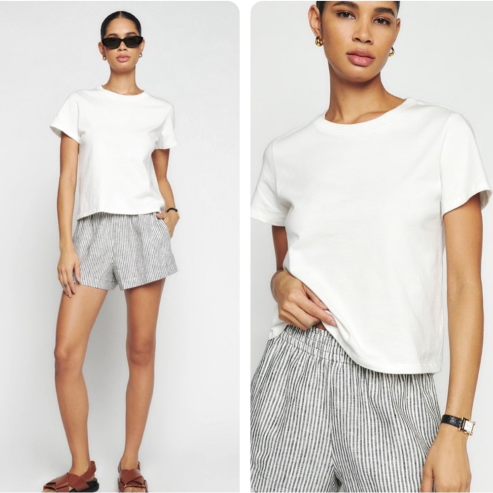 Reformation White and Gray Striped Women Shorts